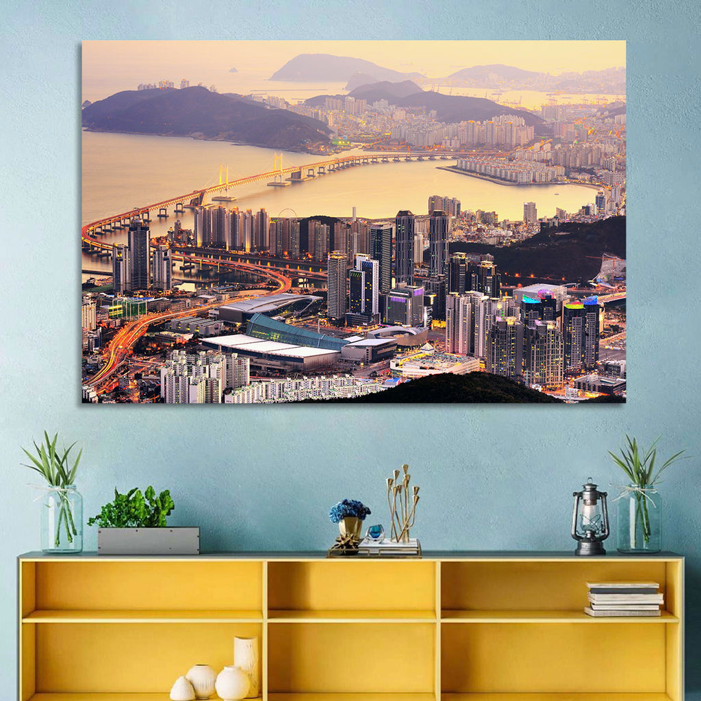 Busan Dusk Aerial Skyline with Gwangan Bridge Wall Art