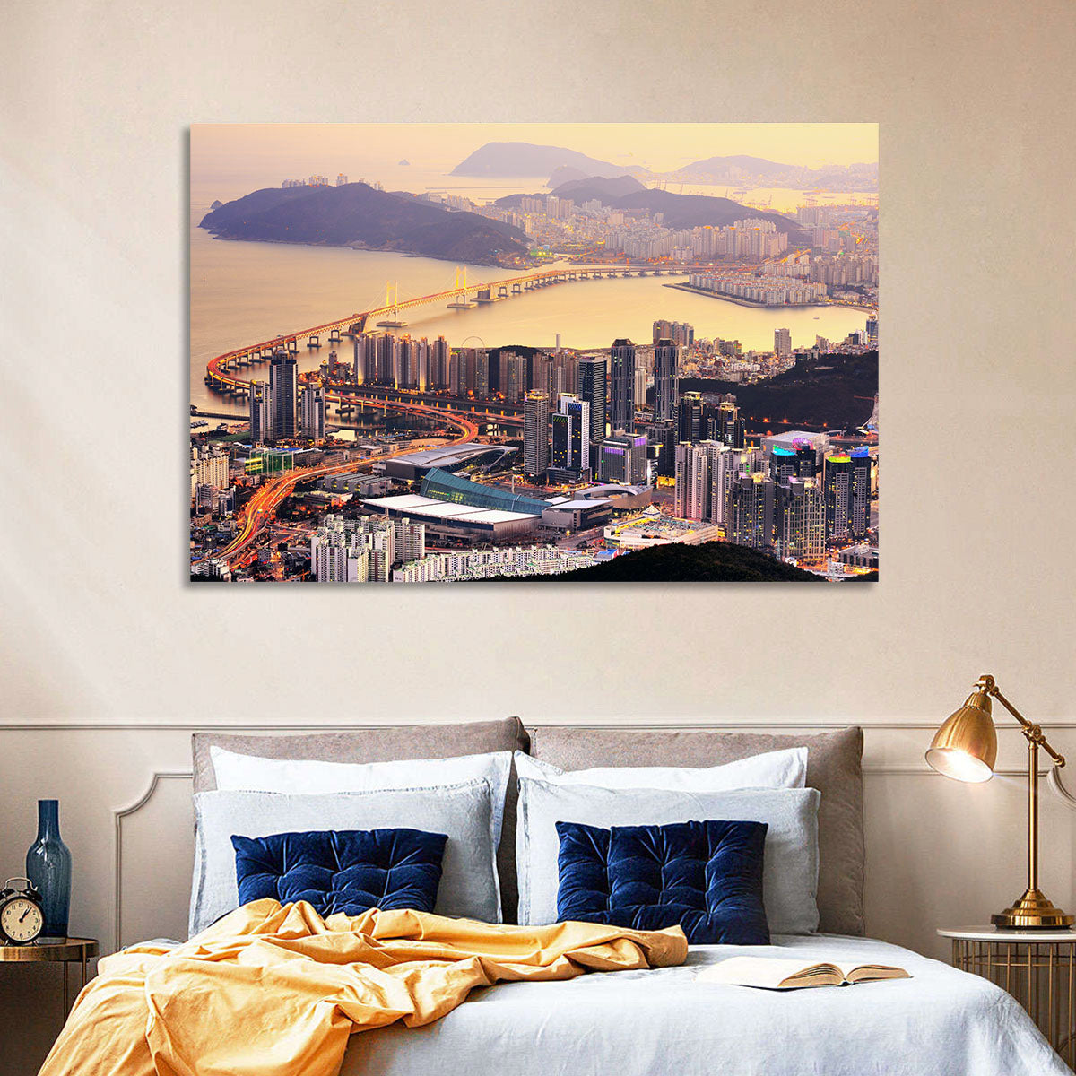 Busan Dusk Aerial Skyline with Gwangan Bridge Wall Art