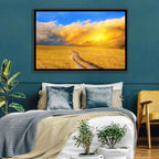 Sunlit Meadow Path with Dramatic Clouds Wall Art