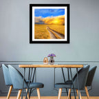 Sunlit Meadow Path with Dramatic Clouds Wall Art