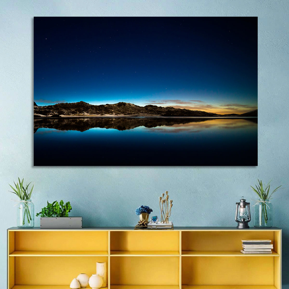 Kleifarvatn Lake at Dusk Wall Art in a room, landscape