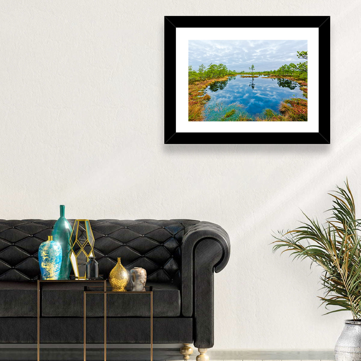 Viru Bog Reflections Wall Art in a room, landscape