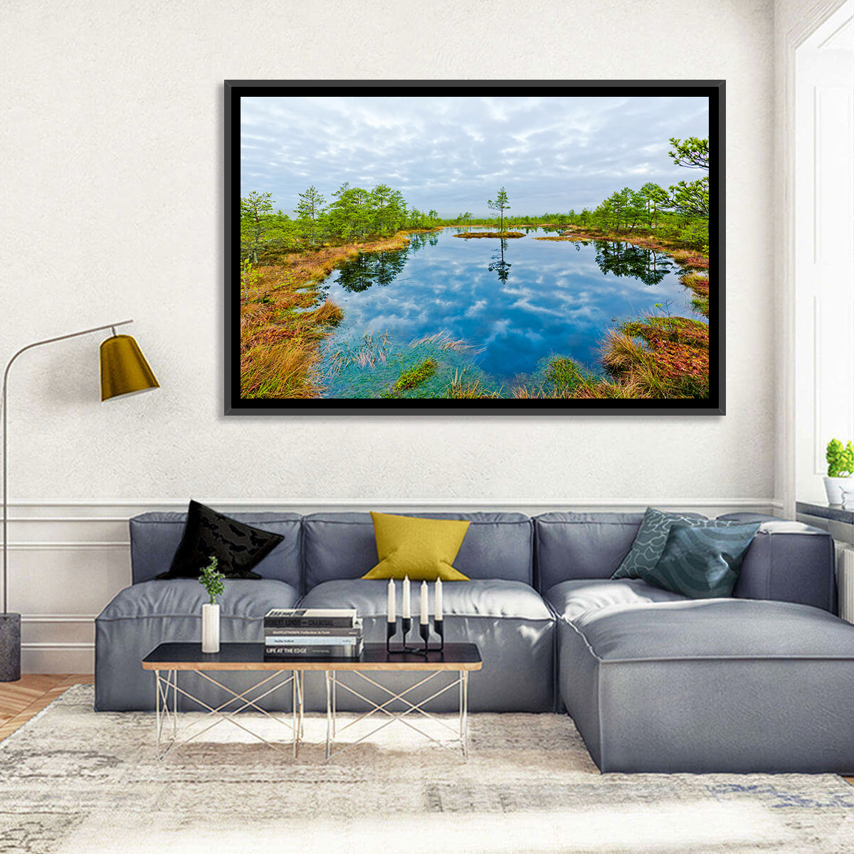 Viru Bog Reflections Wall Art in a room, landscape
