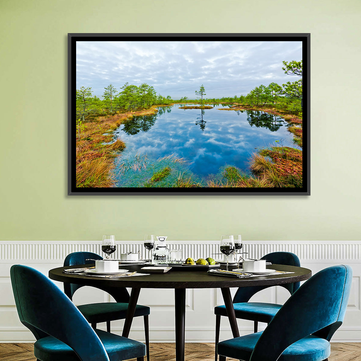 Viru Bog Reflections Wall Art in a room, landscape