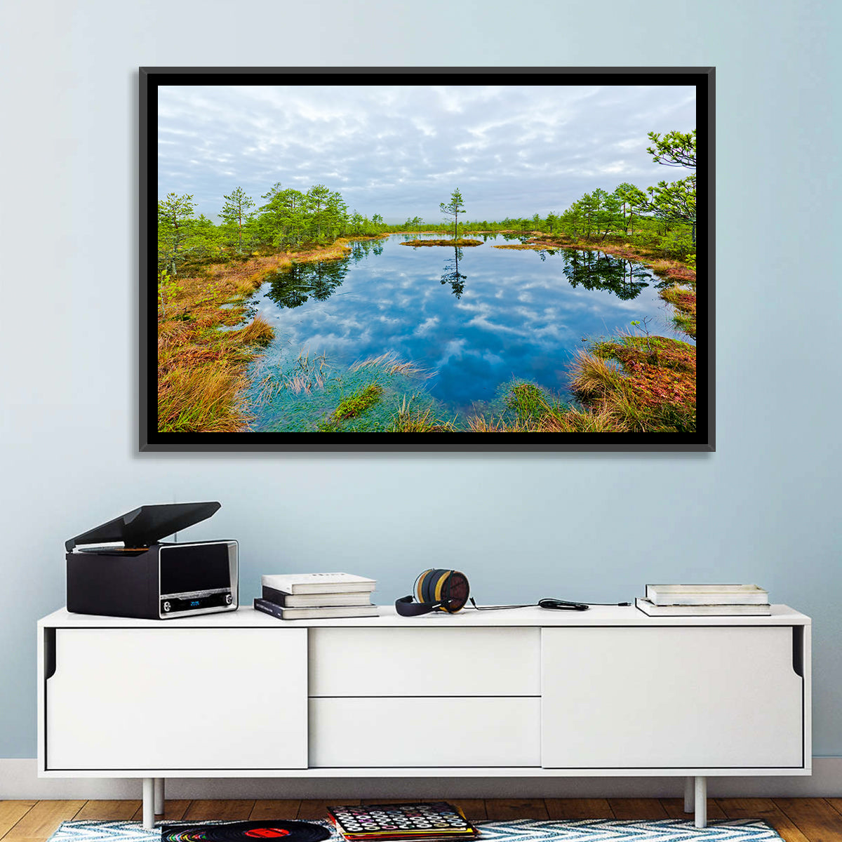 Viru Bog Reflections Wall Art in a room, landscape