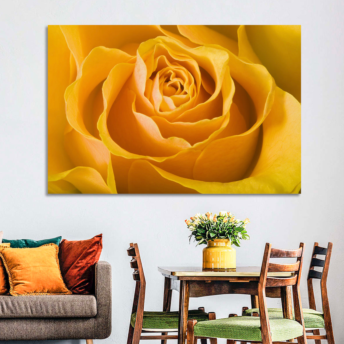 Yellow Rose Close-up Wall Art in a room, landscape
