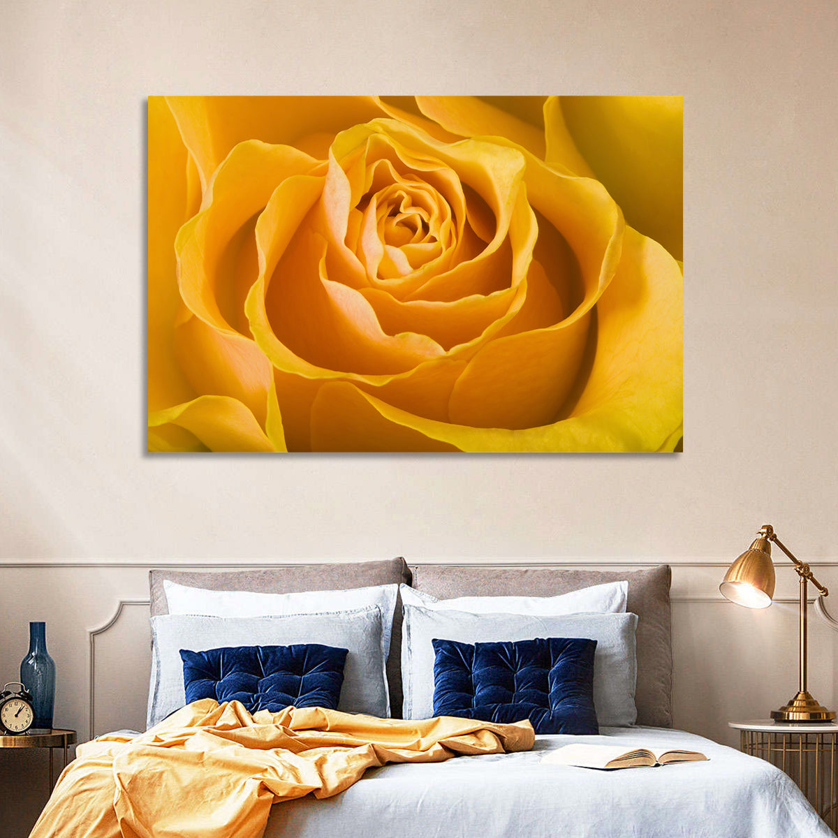 Yellow Rose Close-up Wall Art in a room, landscape