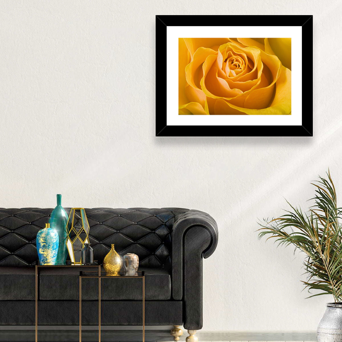 Yellow Rose Close-up Wall Art in a room, landscape