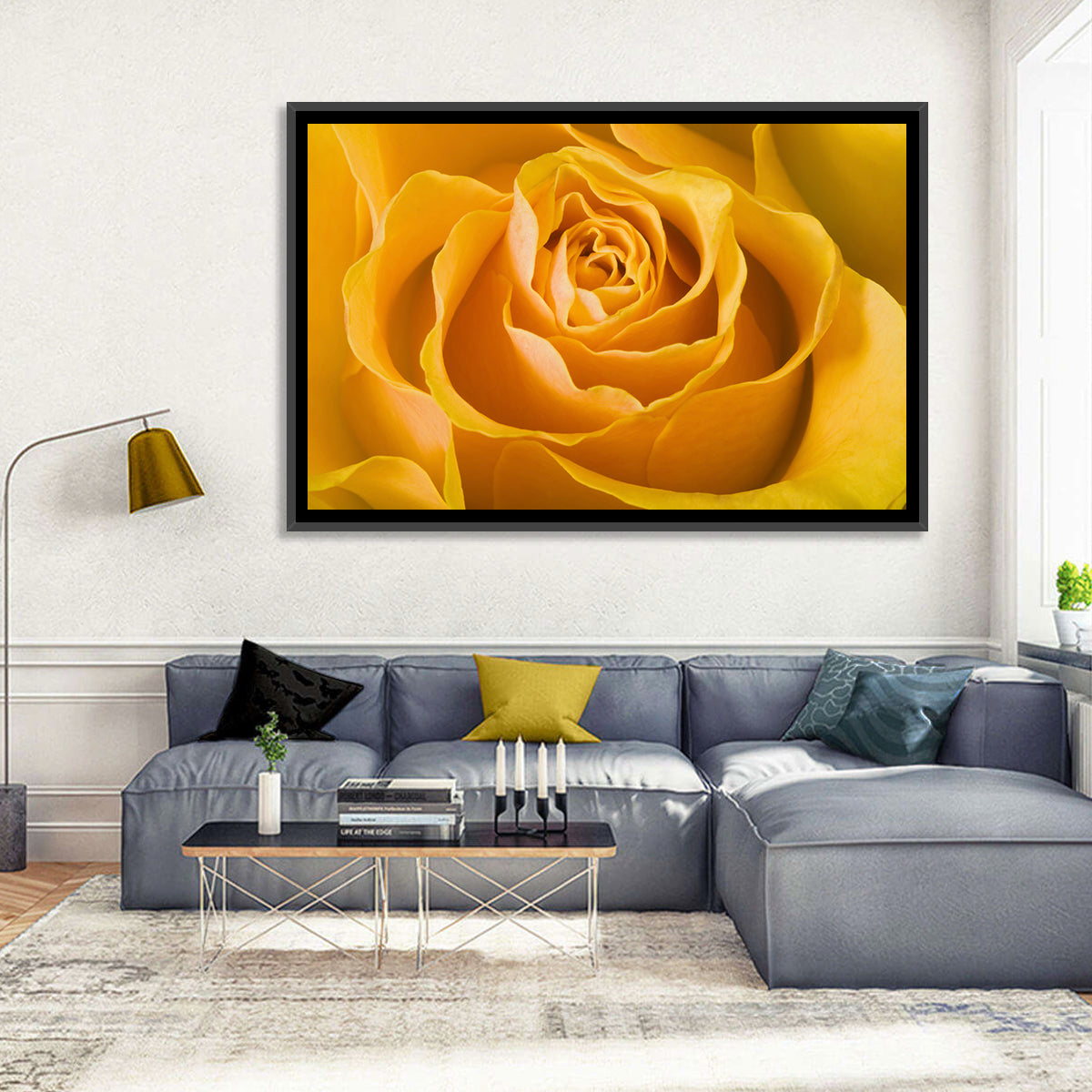 Yellow Rose Close-up Wall Art in a room, landscape