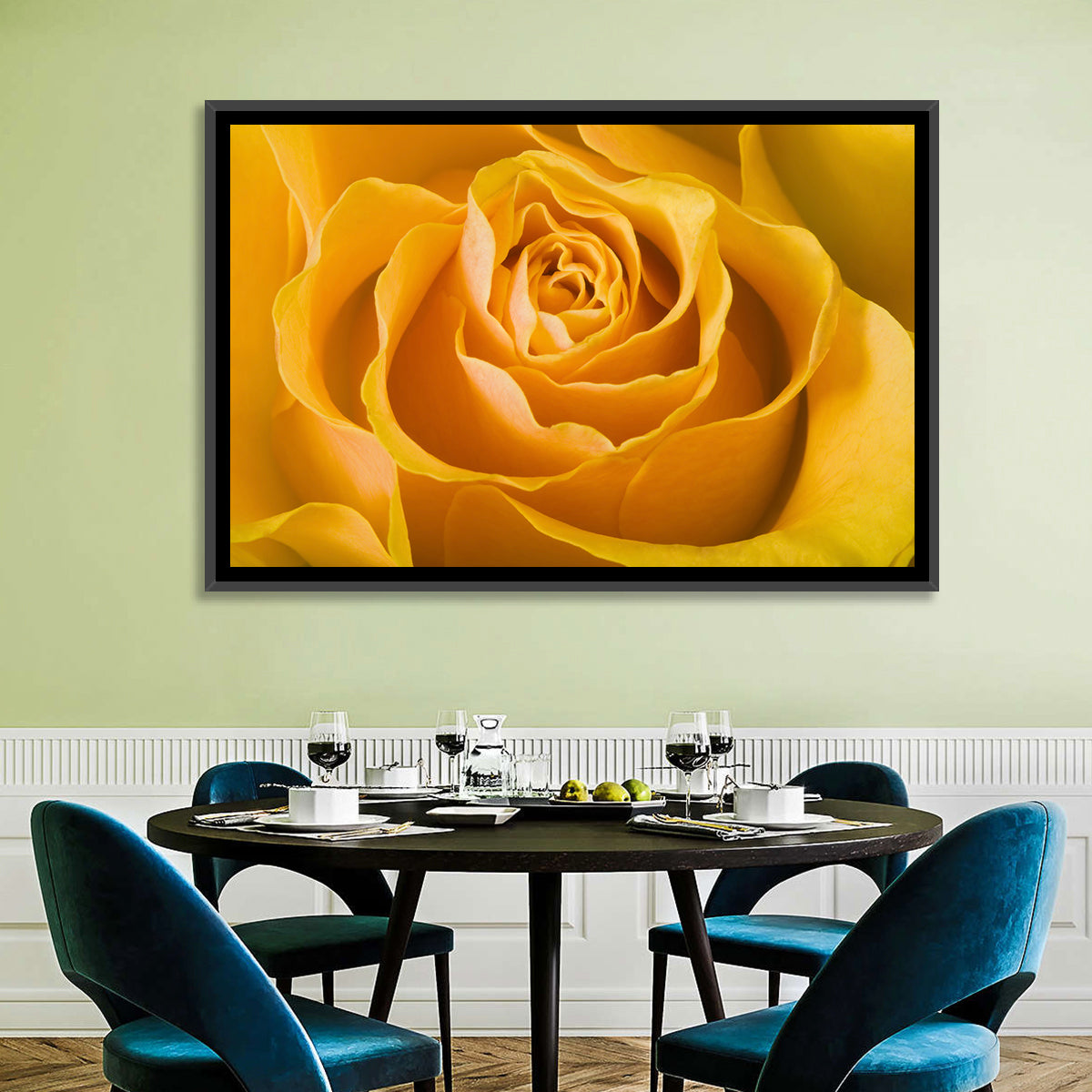 Yellow Rose Close-up Wall Art in a room, landscape