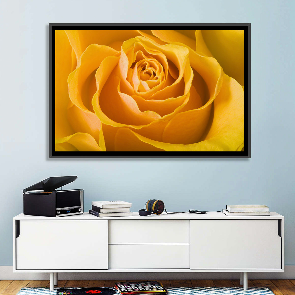 Yellow Rose Close-up Wall Art in a room, landscape