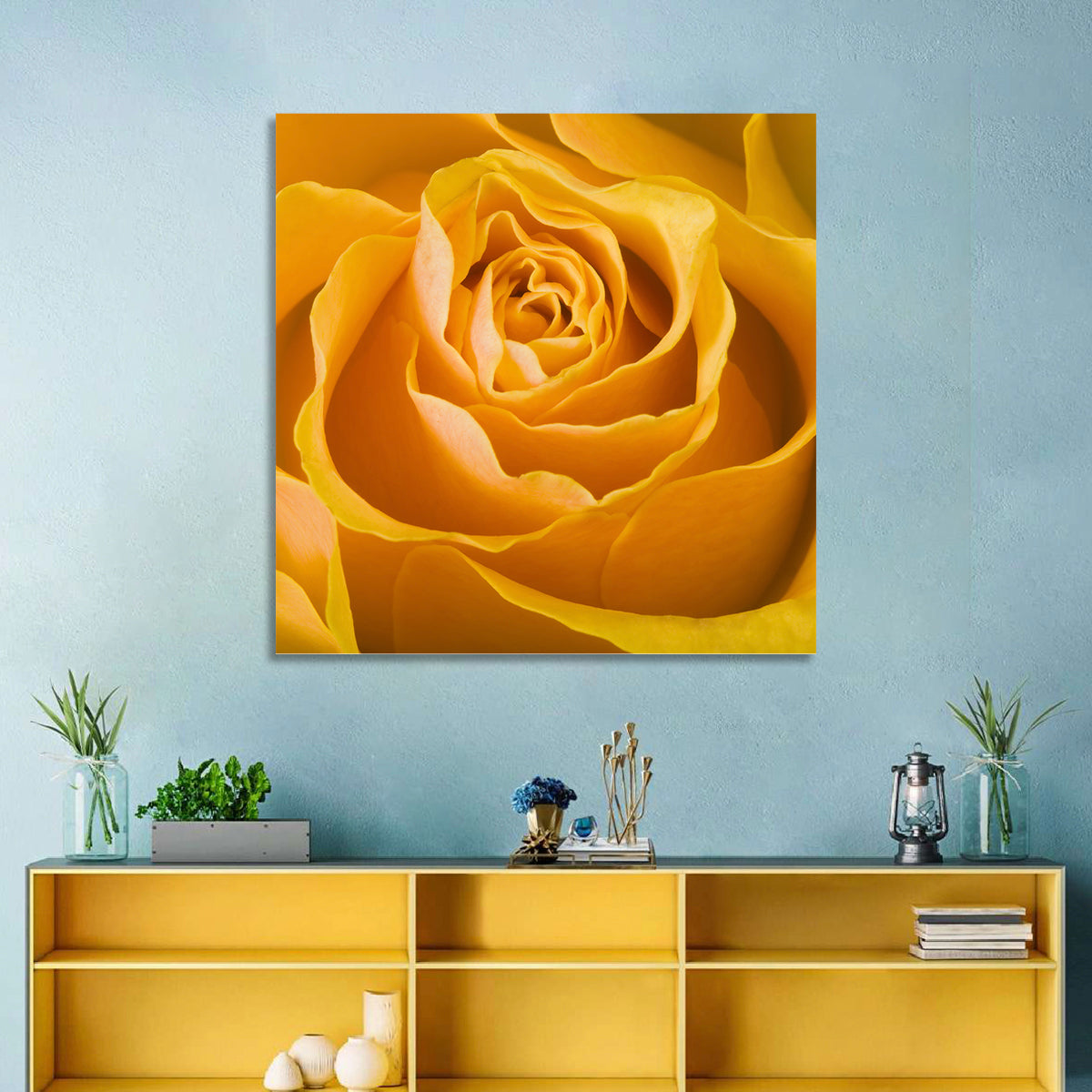 Yellow Rose Close-up Wall Art in a room, landscape