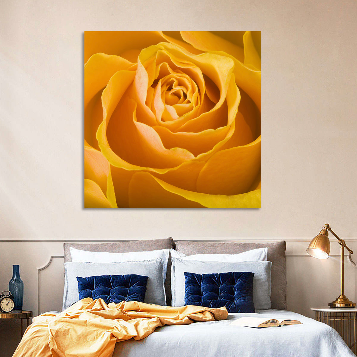 Yellow Rose Close-up Wall Art in a room, landscape