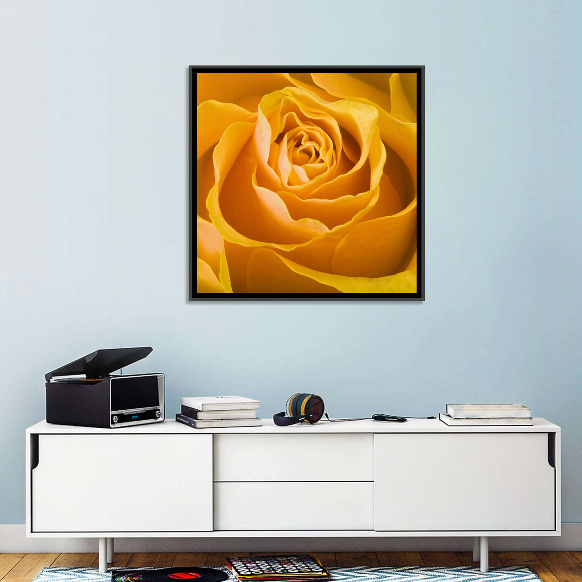 Yellow Rose Close-up Wall Art in a room, landscape