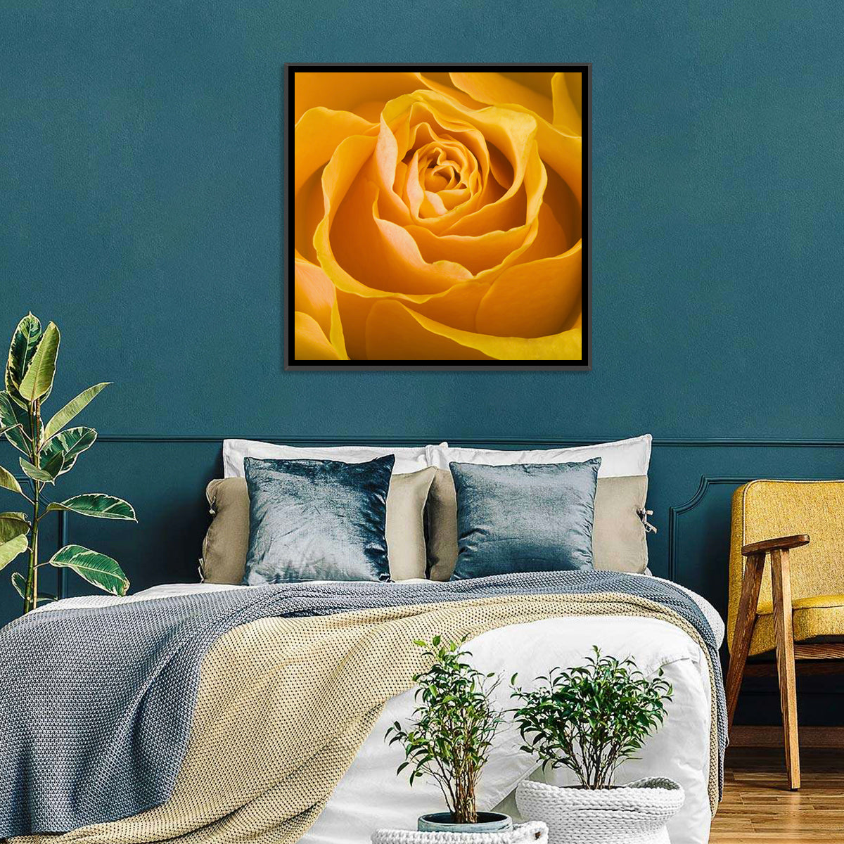 Yellow Rose Close-up Wall Art in a room, landscape