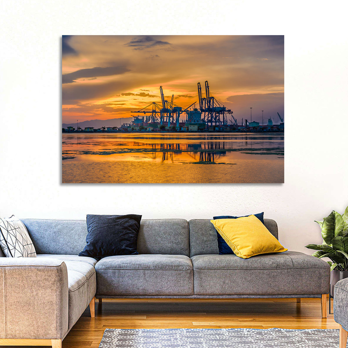 Djibouti Harbor at Sunset Wall Art in a room, landscape