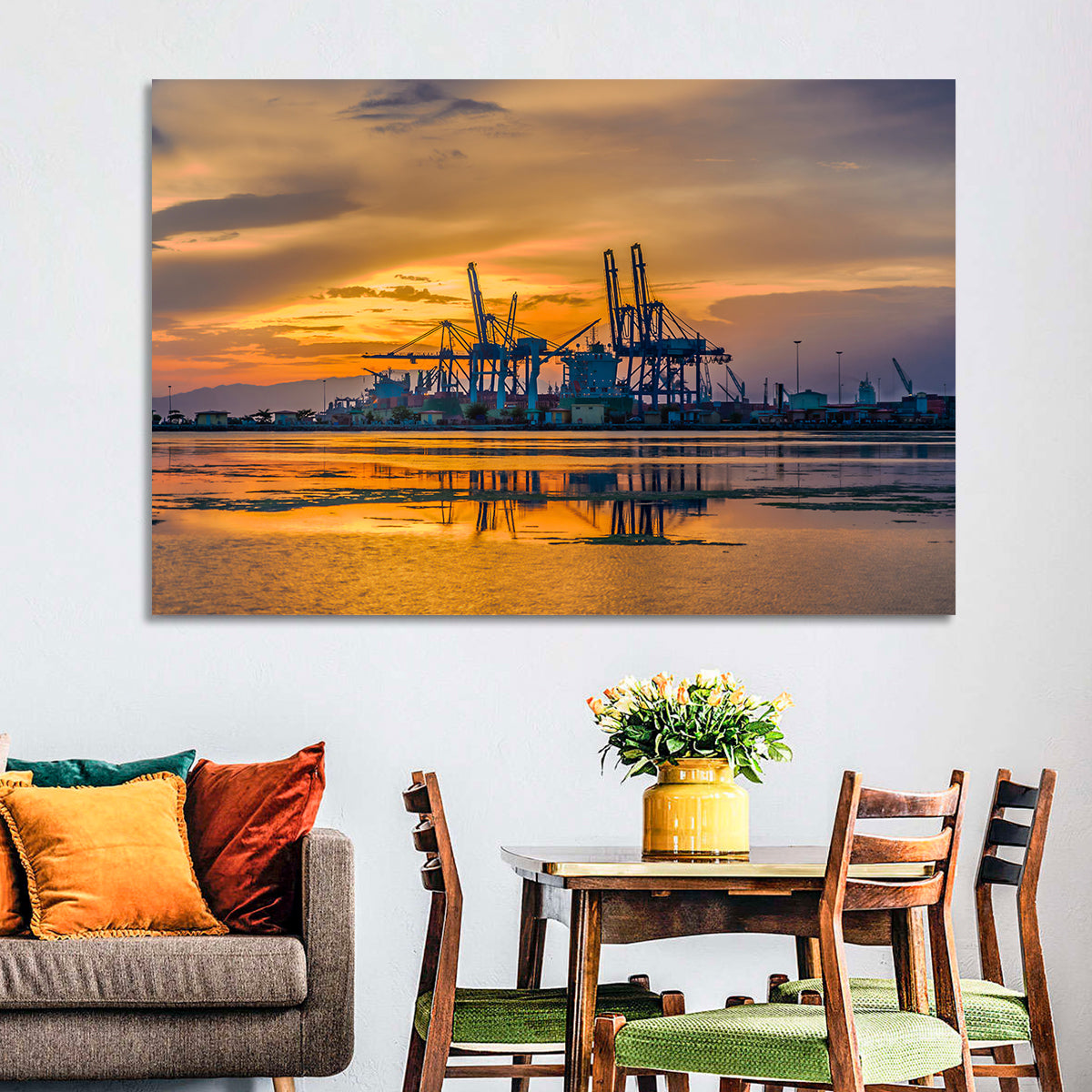 Djibouti Harbor at Sunset Wall Art in a room, landscape