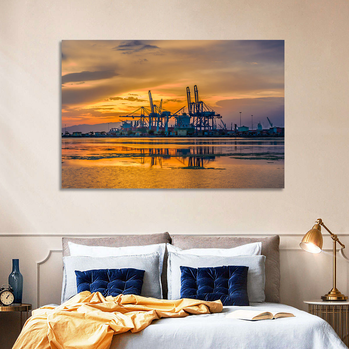 Djibouti Harbor at Sunset Wall Art in a room, landscape