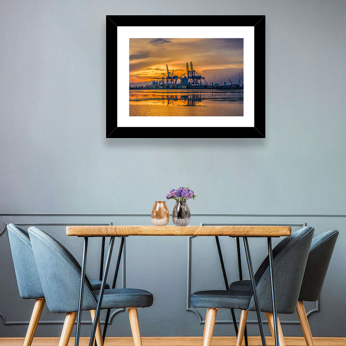 Djibouti Harbor at Sunset Wall Art in a room, landscape