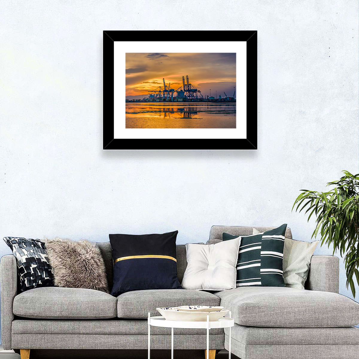 Djibouti Harbor at Sunset Wall Art in a room, landscape