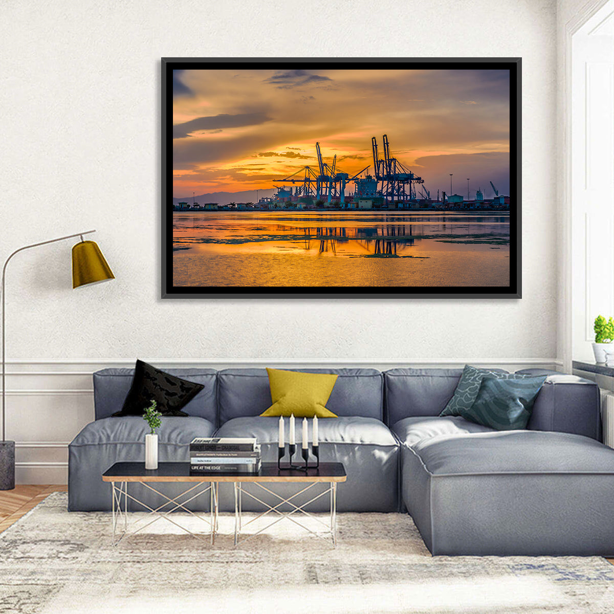 Djibouti Harbor at Sunset Wall Art in a room, landscape