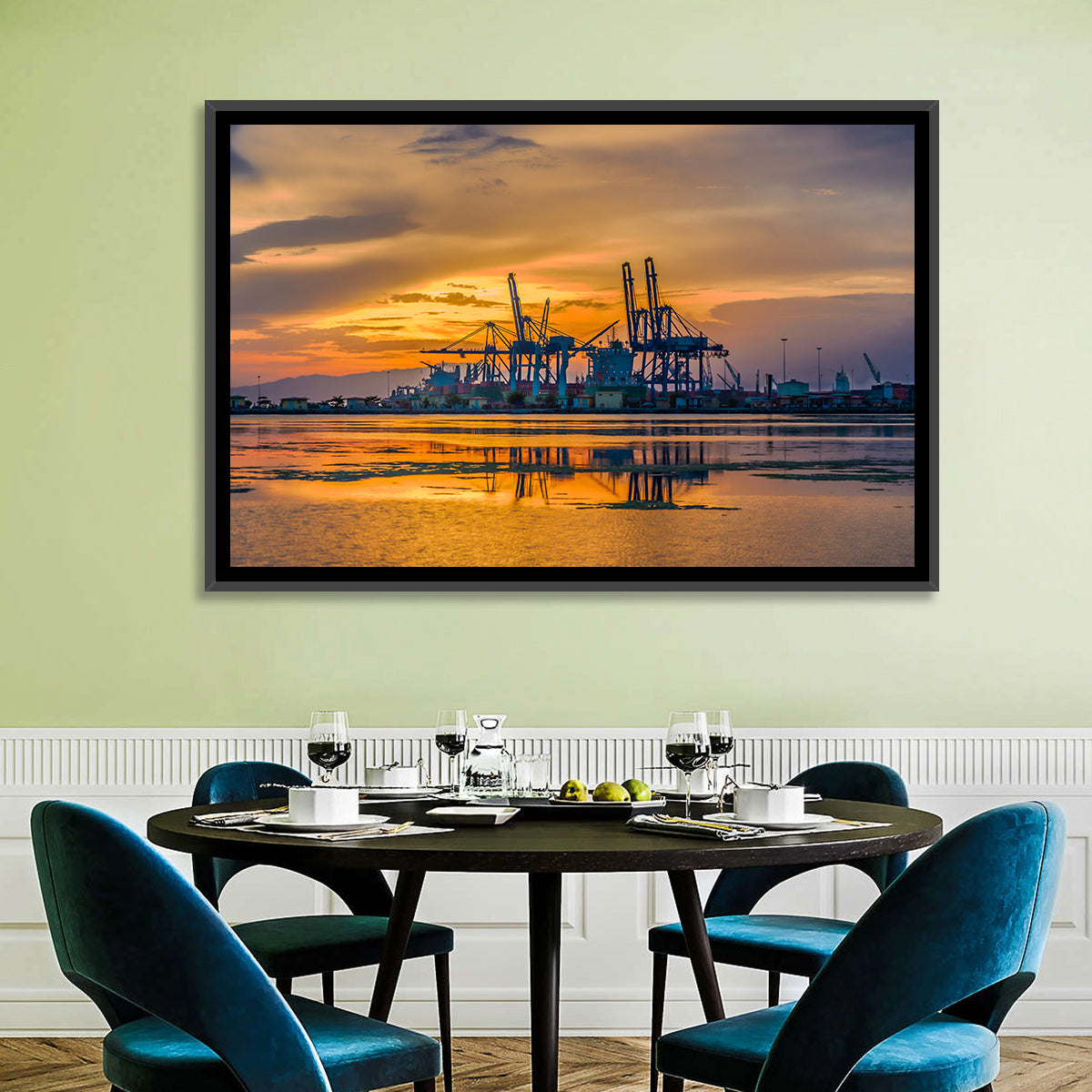 Djibouti Harbor at Sunset Wall Art in a room, landscape