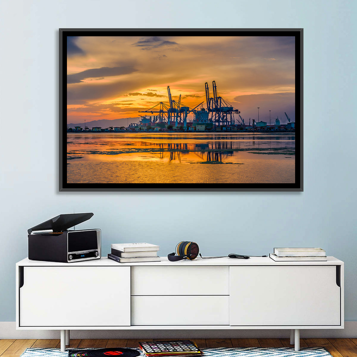 Djibouti Harbor at Sunset Wall Art in a room, landscape