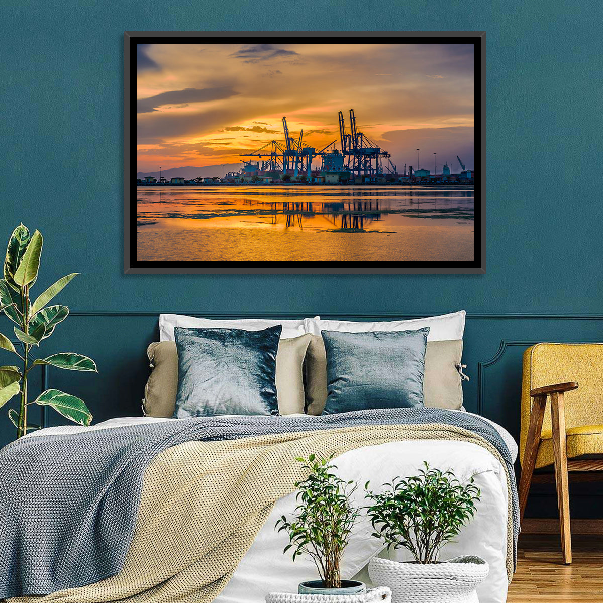 Djibouti Harbor at Sunset Wall Art in a room, landscape