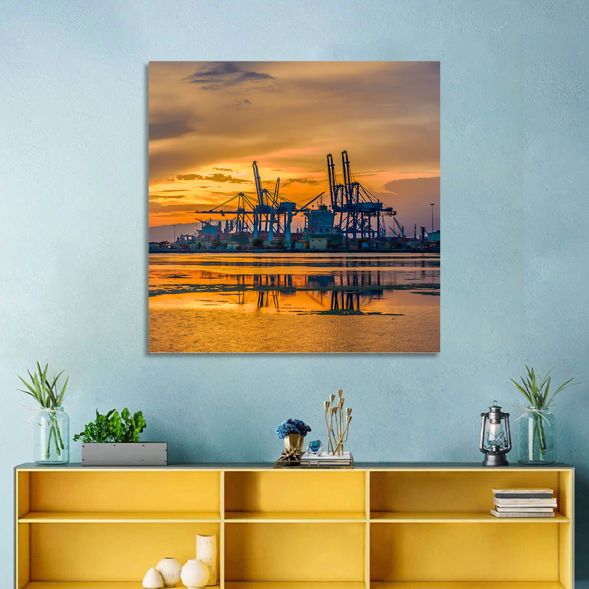 Djibouti Harbor at Sunset Wall Art in a room, landscape