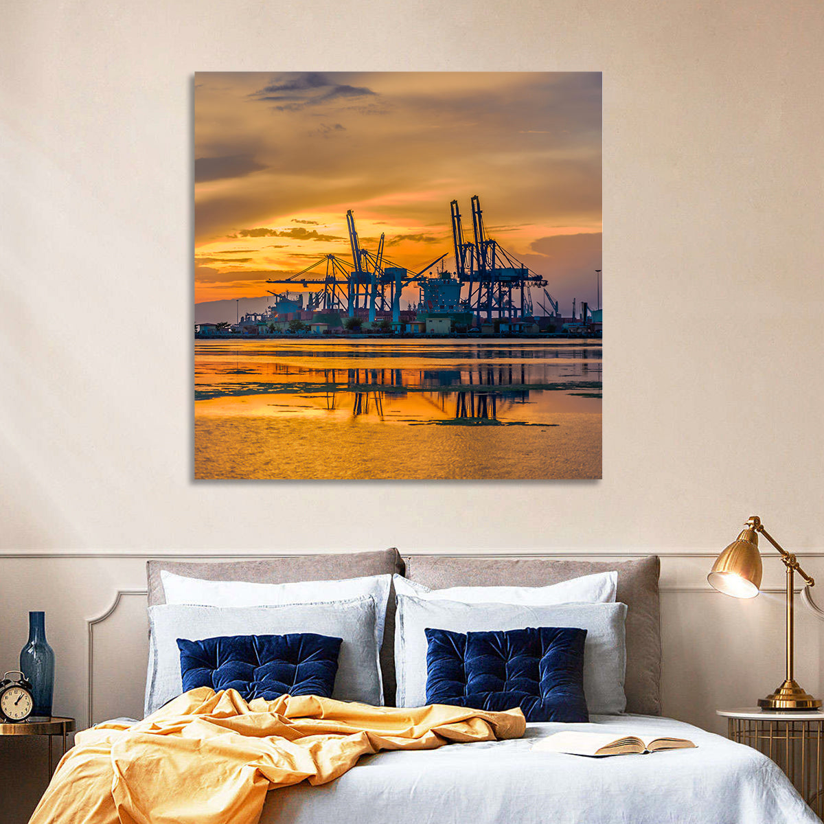 Djibouti Harbor at Sunset Wall Art in a room, landscape