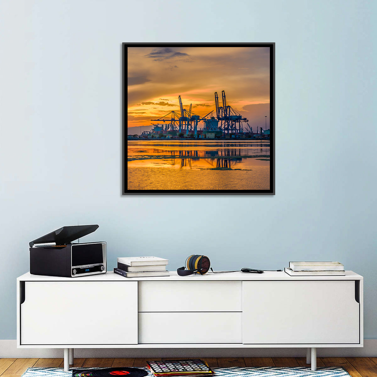 Djibouti Harbor at Sunset Wall Art in a room, landscape