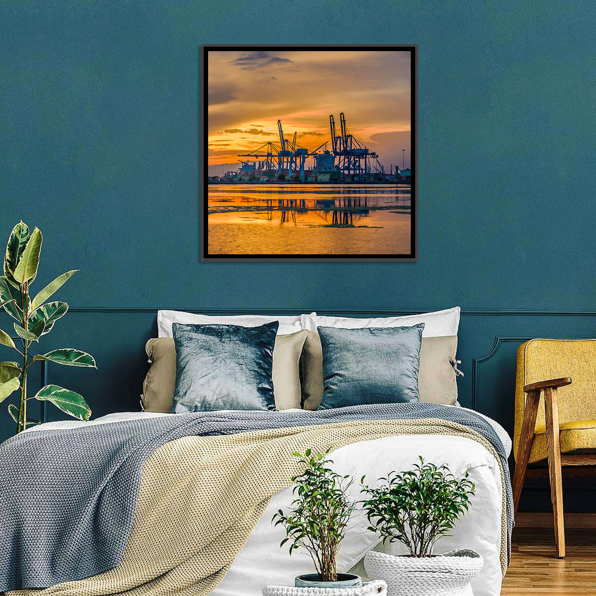 Djibouti Harbor at Sunset Wall Art in a room, landscape