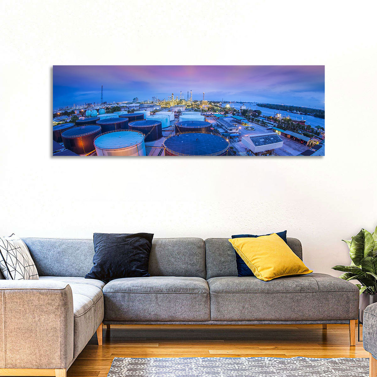 Twilight Oil Refinery River View Wall Art