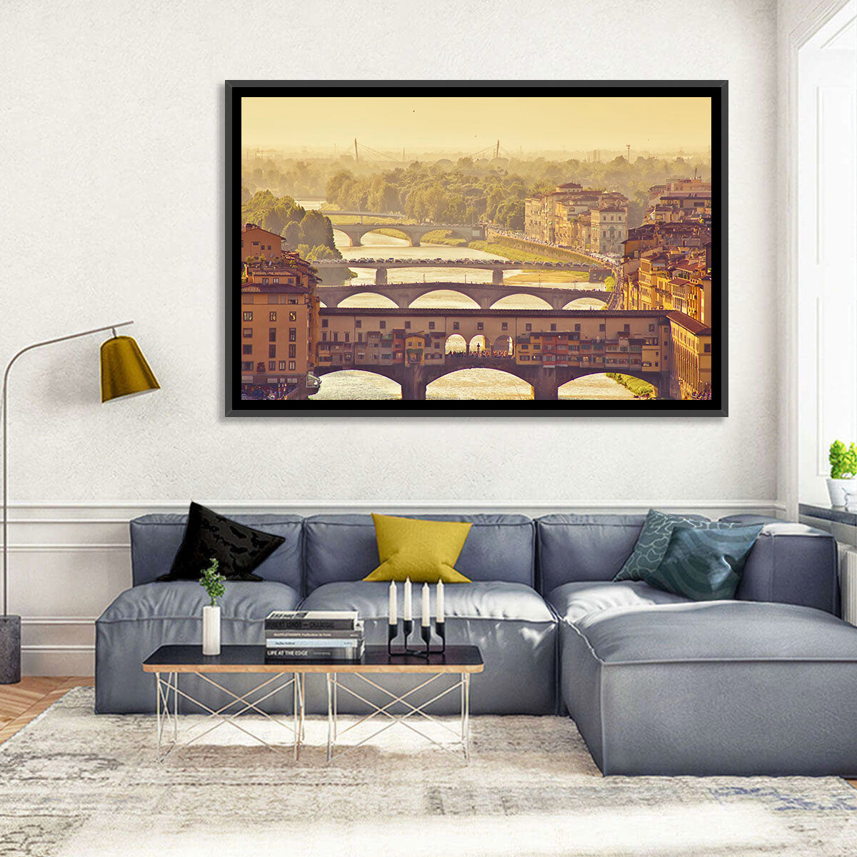 Ponte Vecchio at Golden Hour Wall Art in a room, landscape