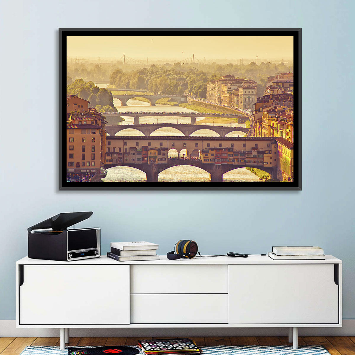 Ponte Vecchio at Golden Hour Wall Art in a room, landscape