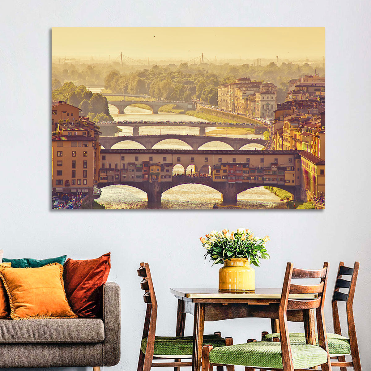 Ponte Vecchio at Golden Hour Wall Art in a room, landscape