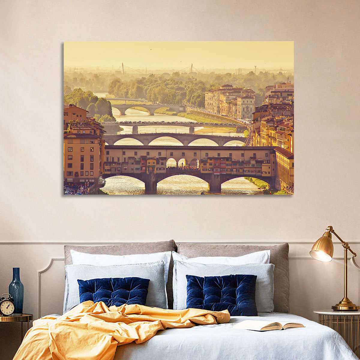 Ponte Vecchio at Golden Hour Wall Art in a room, landscape