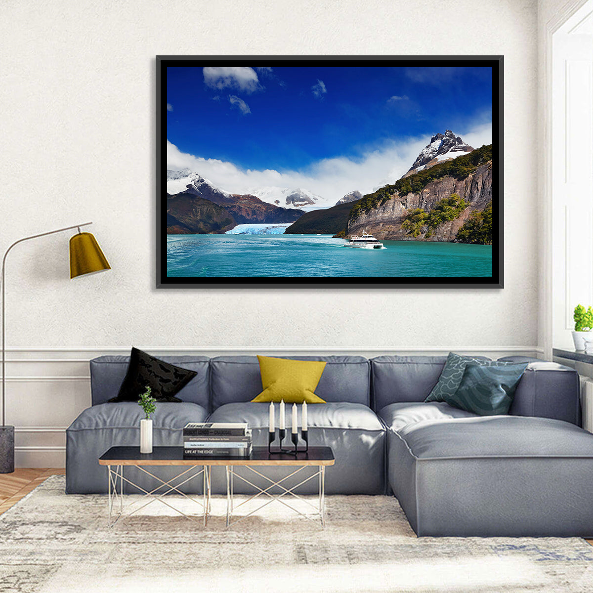 Lake Argentino Vista Wall Art in a room, landscape