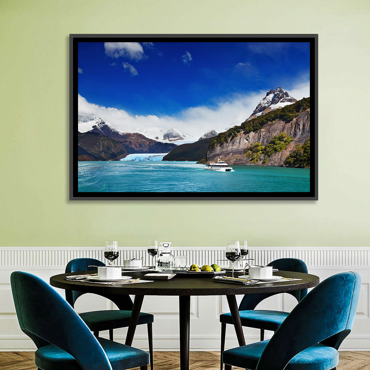 Lake Argentino Vista Wall Art in a room, landscape