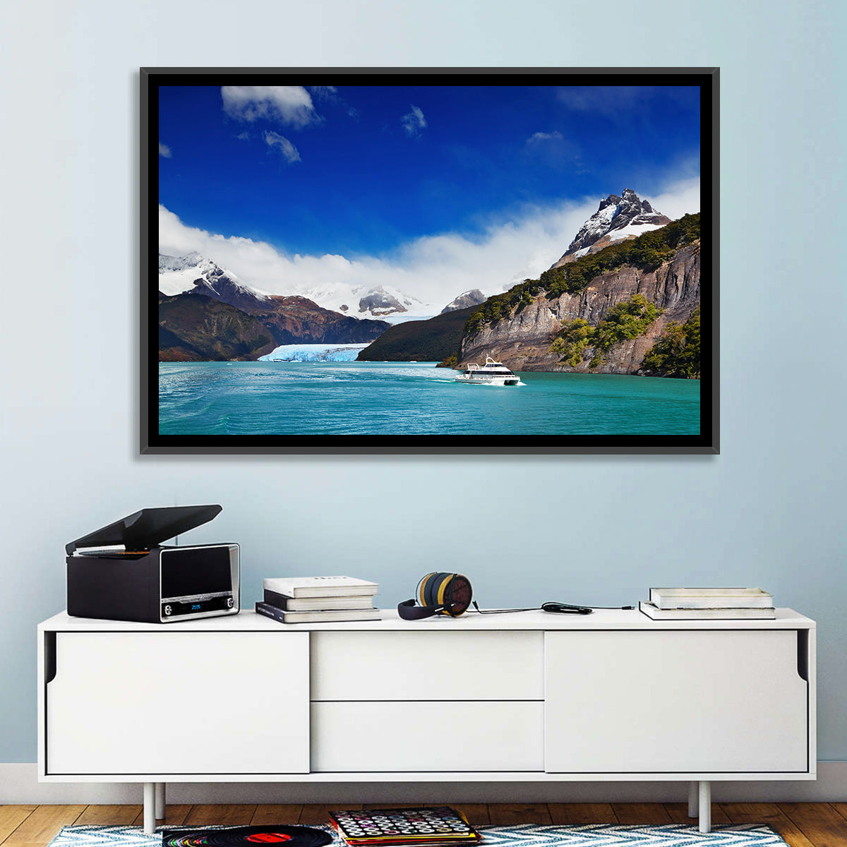 Lake Argentino Vista Wall Art in a room, landscape