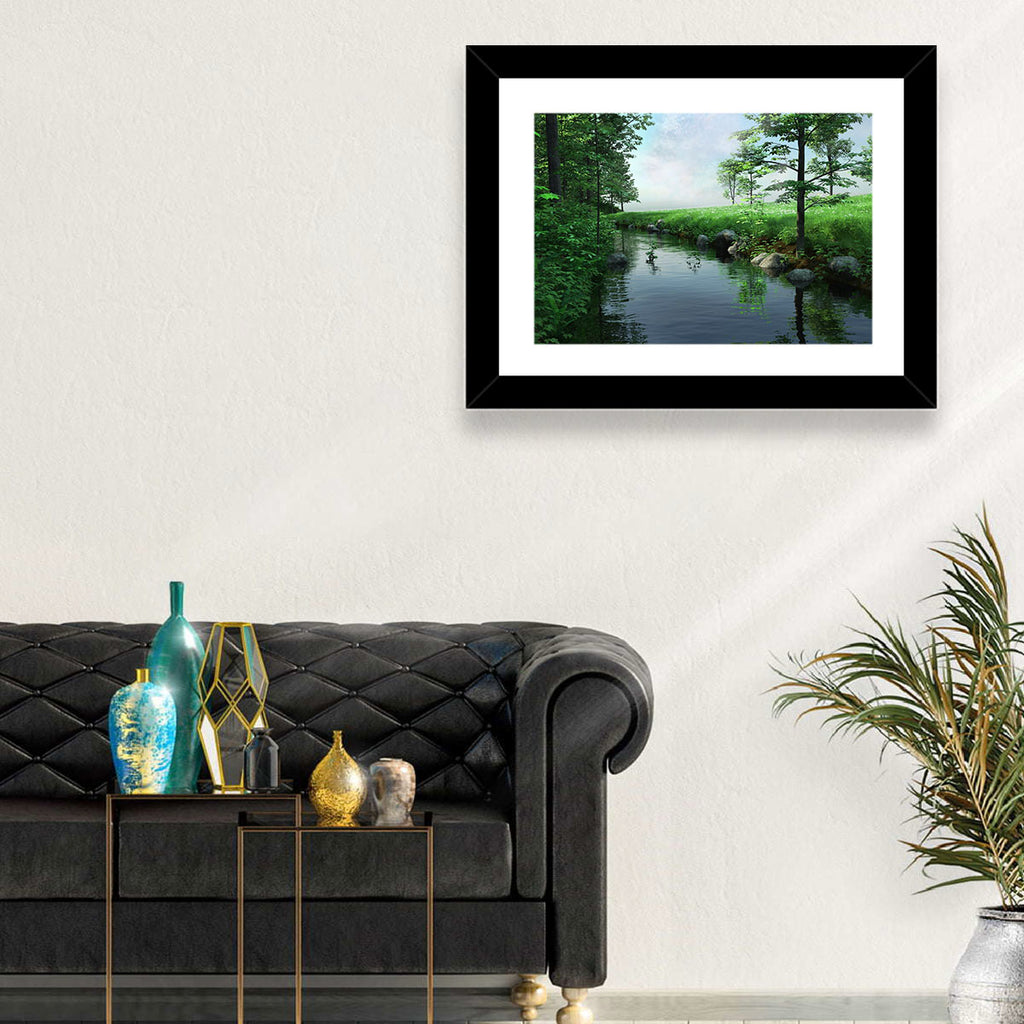 Tranquil Meadow Stream with Wildflowers Wall Art