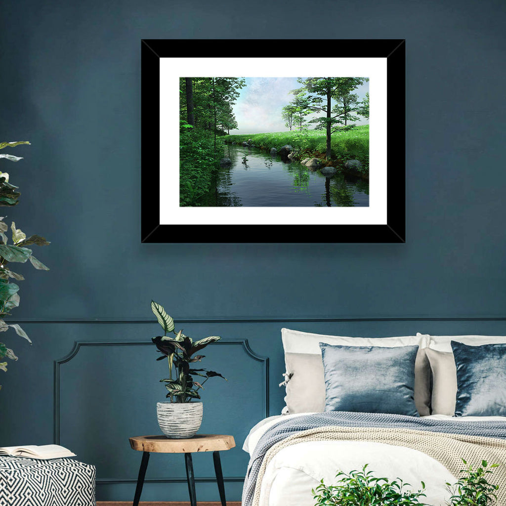 Tranquil Meadow Stream with Wildflowers Wall Art