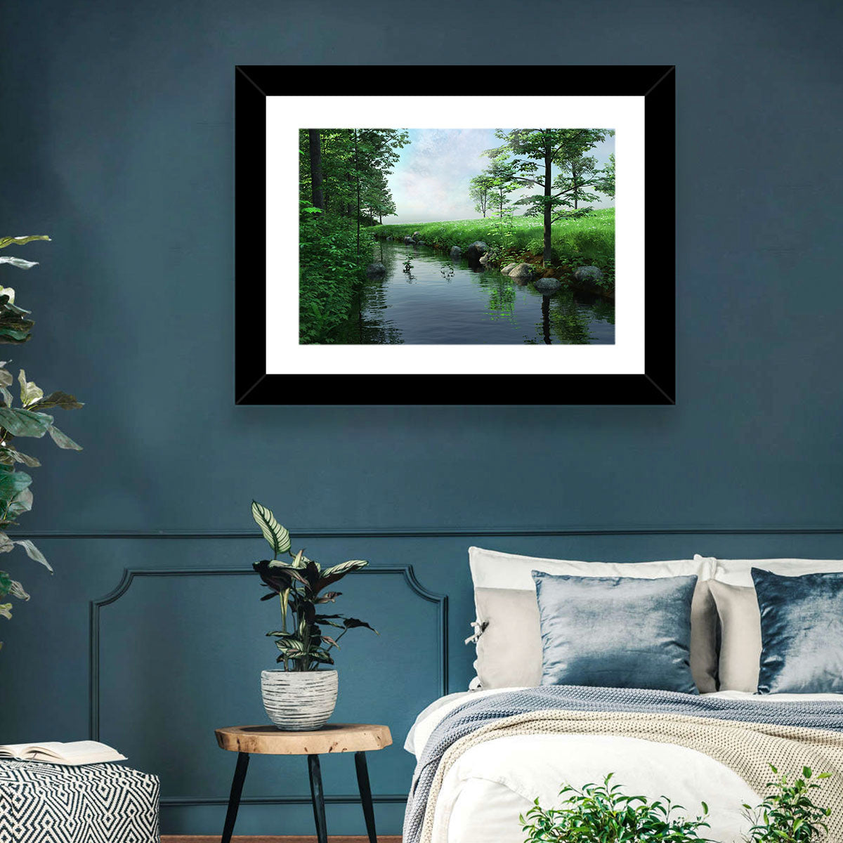 Tranquil Meadow Stream with Wildflowers Wall Art
