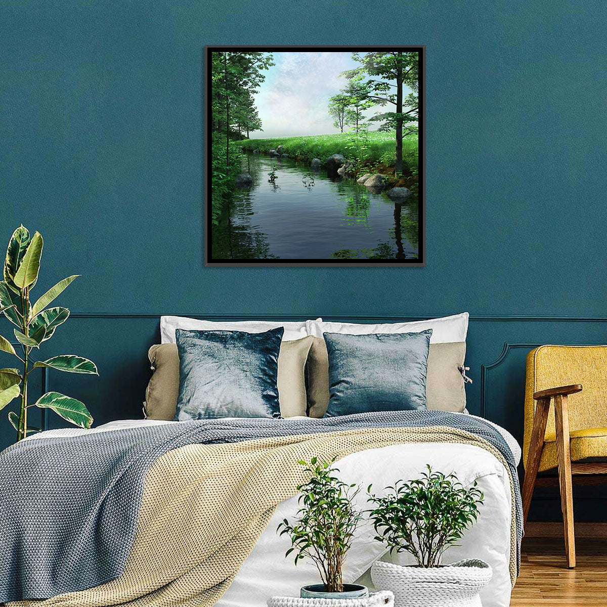 Tranquil Meadow Stream with Wildflowers Wall Art