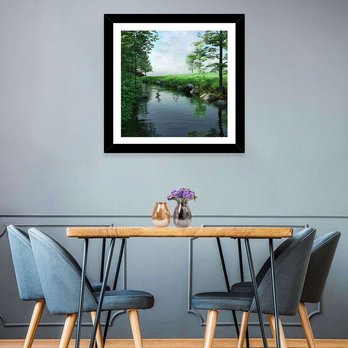 Tranquil Meadow Stream with Wildflowers Wall Art