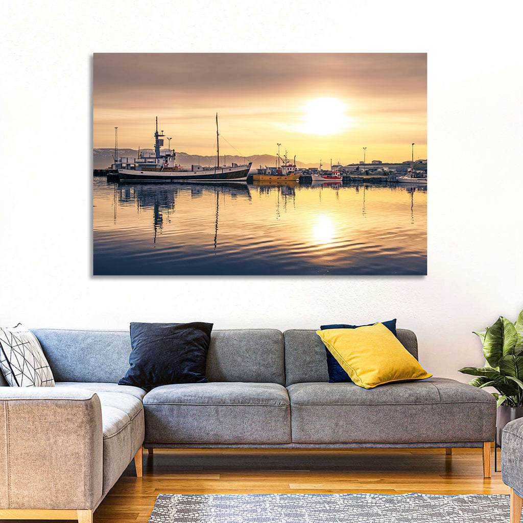 Husavik Harbor at Golden Hour Wall Art