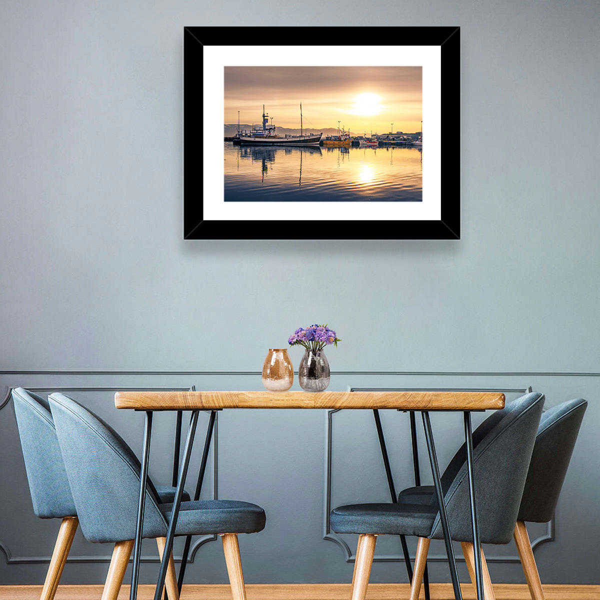 Husavik Harbor at Golden Hour Wall Art
