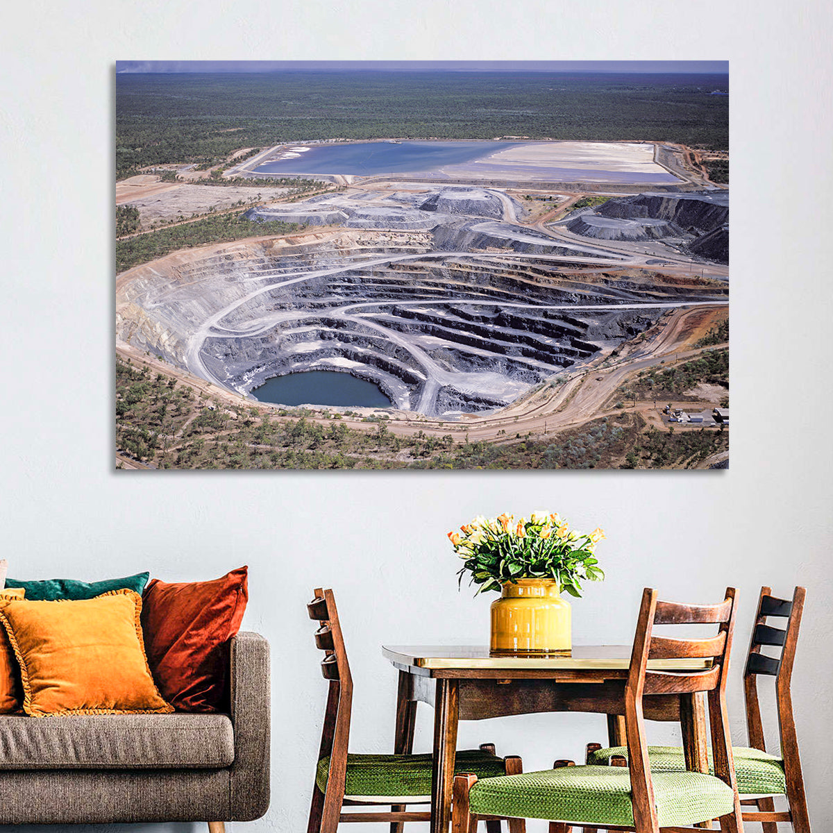 Aerial Open Pit Uranium Mine Wall Art in a room, landscape