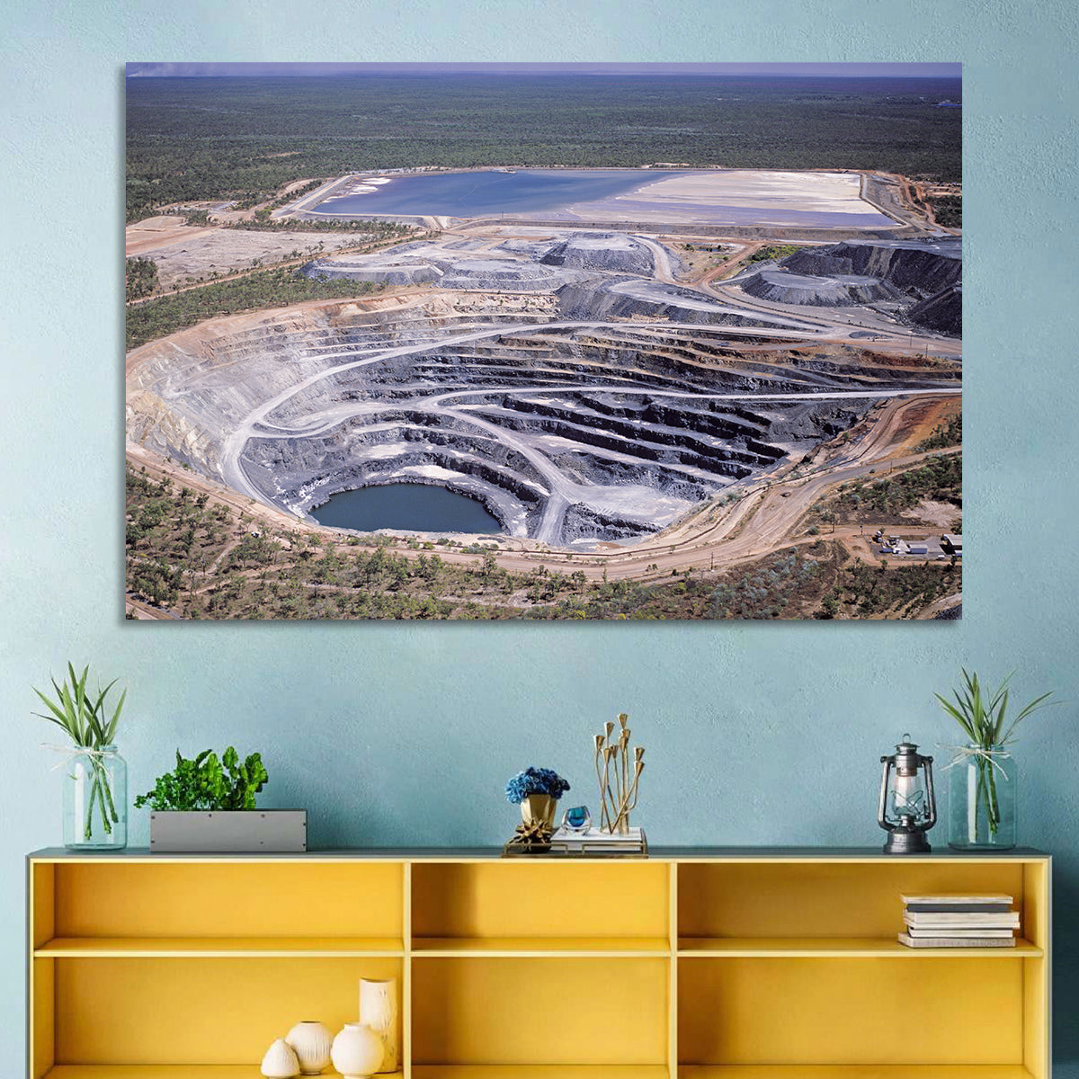 Aerial Open Pit Uranium Mine Wall Art in a room, landscape