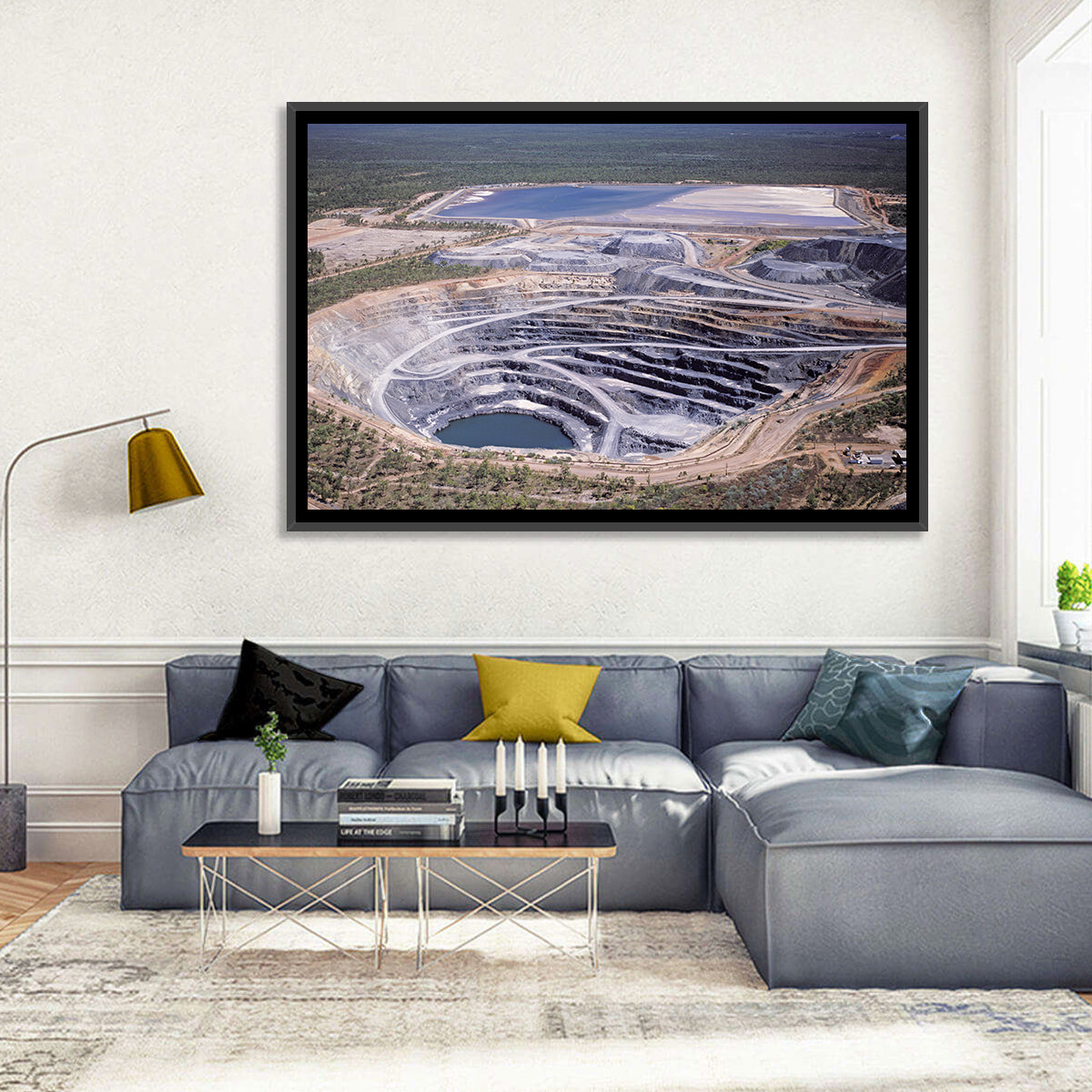Aerial Open Pit Uranium Mine Wall Art in a room, landscape